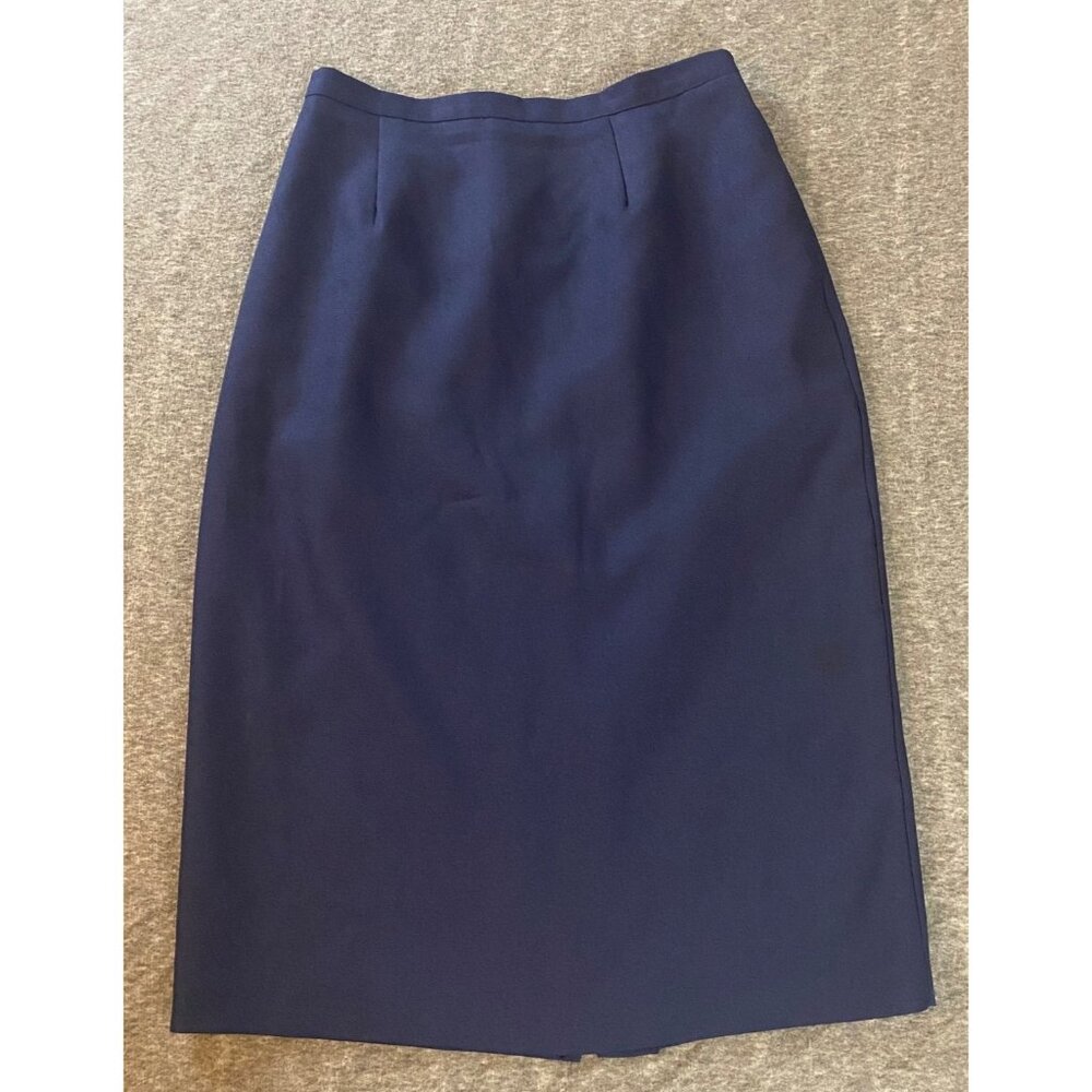 Vintage Navy‎ Pencil Skirt Size 14 Midi Lined Elastic Waist Pockets Womens Zip